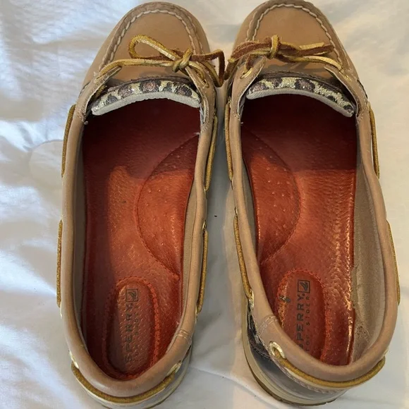 Sperry Women's Tan and Leopard detailed Boat Shoes - Picture 1 of 4